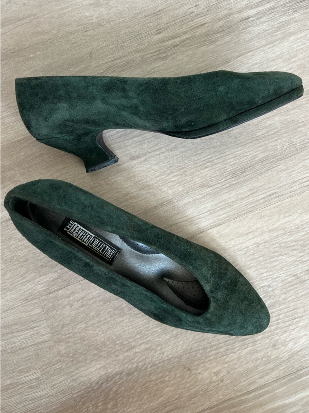Dark Green Suede Leather Mid-Heel Pumps women 10